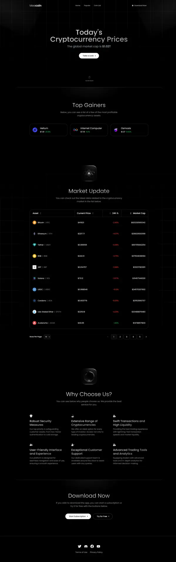 React crypto tracking website project thumbnail.